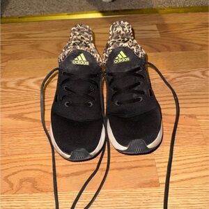 Adidas Black Sneakers with Yellow and Leopard Accents